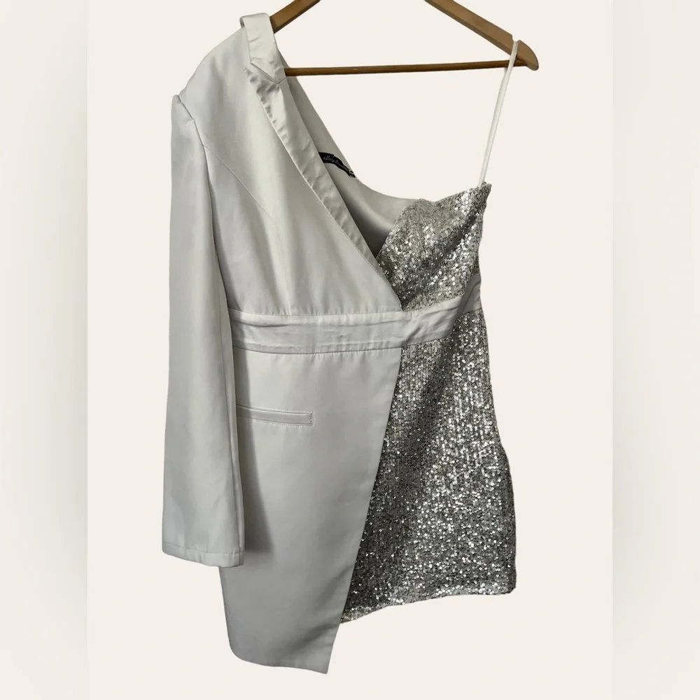 Elle Zeitoune Alexa Silver Cocktail Dress Size M - Picture 4 of 11